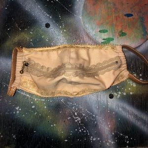 Tan and gold “Zip the lips” face mask